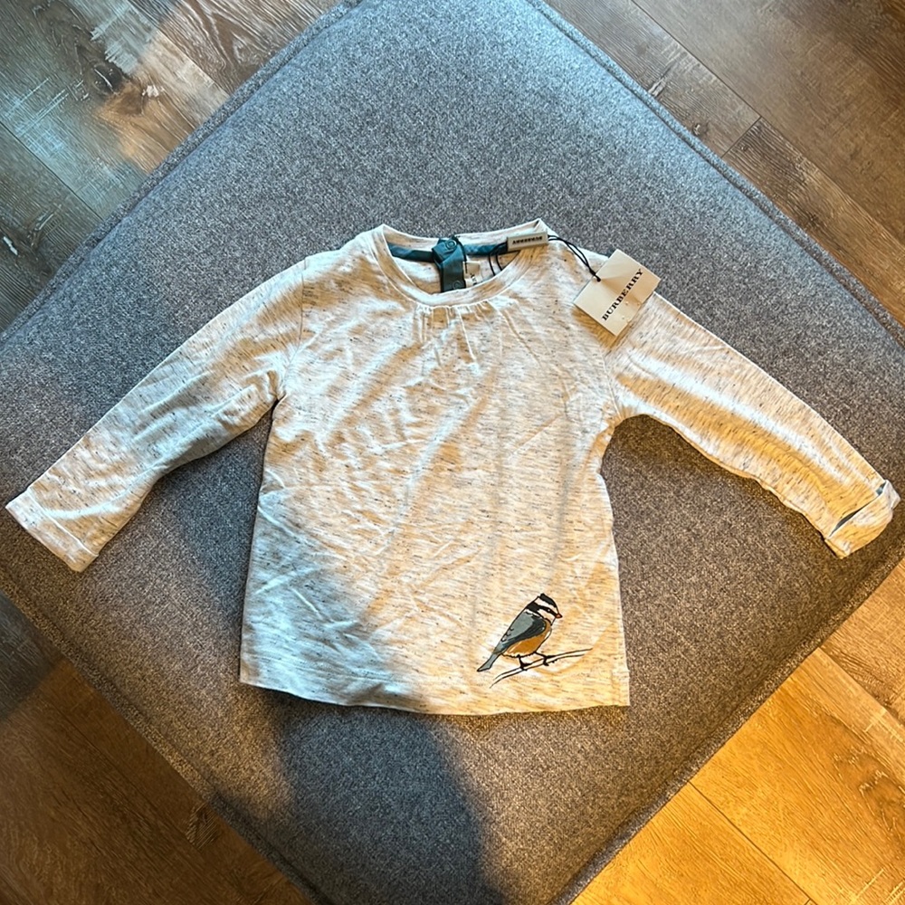 Burberry grey baby/toddler long sleeved soft shirt. Brand new with tags. 2Y.